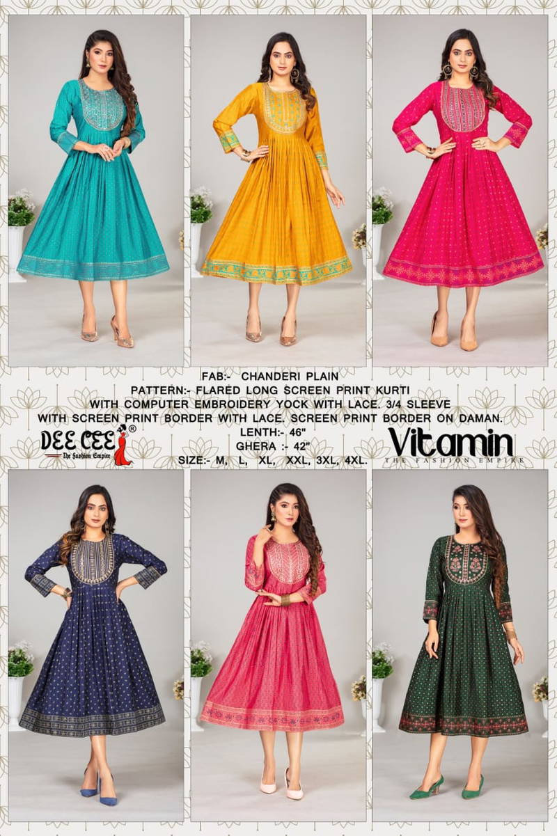 Vitamin By Dee Cee Chanderi Anarkali Kurtis Wholesale Shop In Surat
